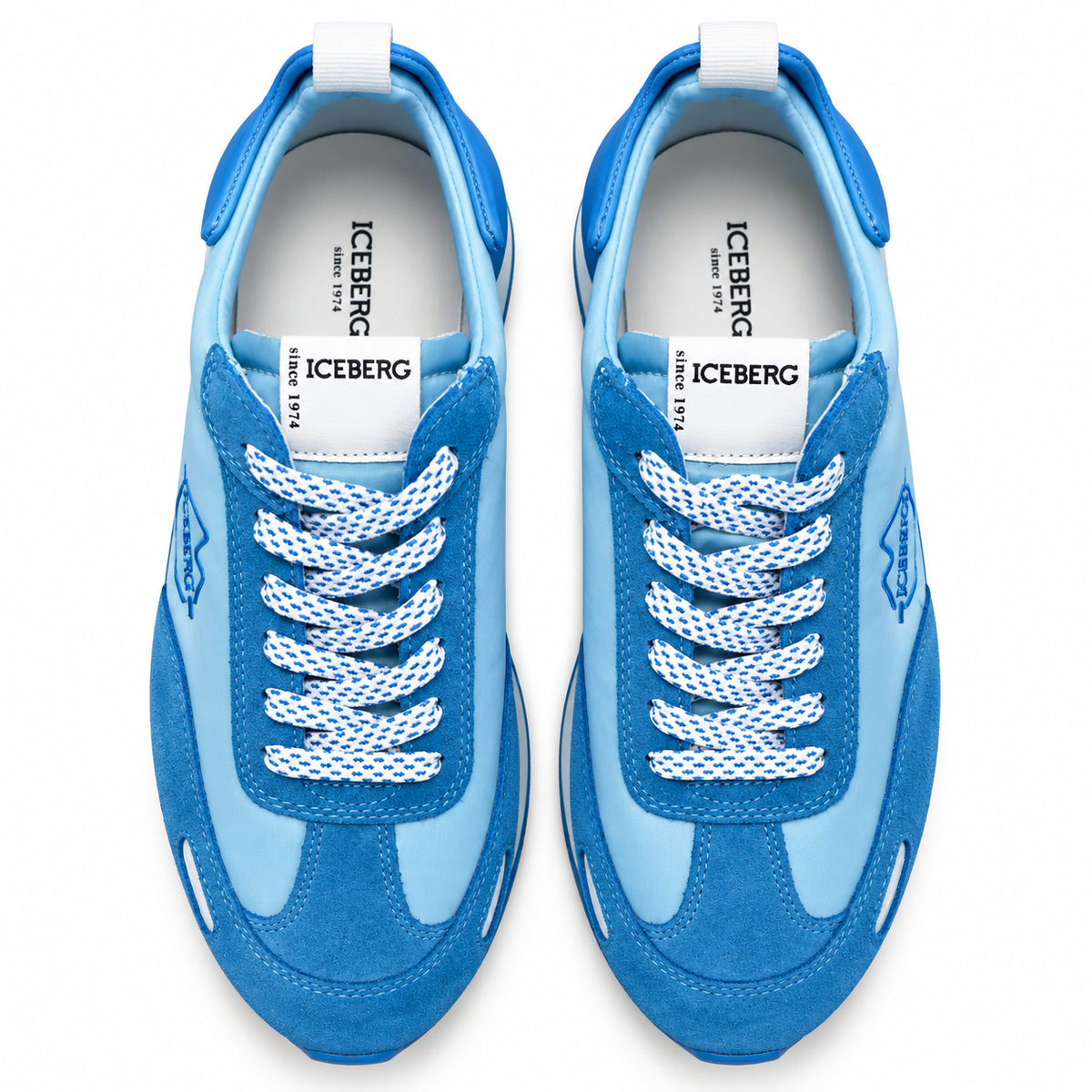 ICEBERG Herren Sneaker Gr. 42 Blau Hellblau Designer Schuhe Retro Low Top