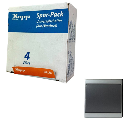 Kopp Malta Universalschalter Aus- und Wechselschalter Unterputz Anthrazit/Silber 4er Pack