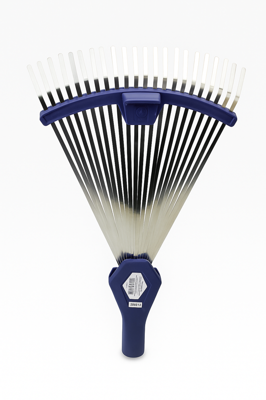 Laubbesen Garten 303764 – Verstellbarer Fächerbesen, 22 Metallzinken, Blau