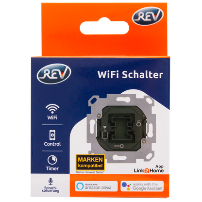 Link2Home WLAN Aus-/ Wechselschalter. Steuerung per App (2,4GHz) oder Sprache, passend für REV Schalterserien