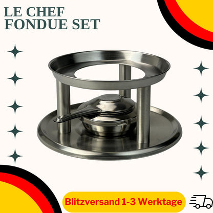 Le Chef Fondue Set Edelstahl mit Keramik Schüsseln & Drehbare Runde Platte