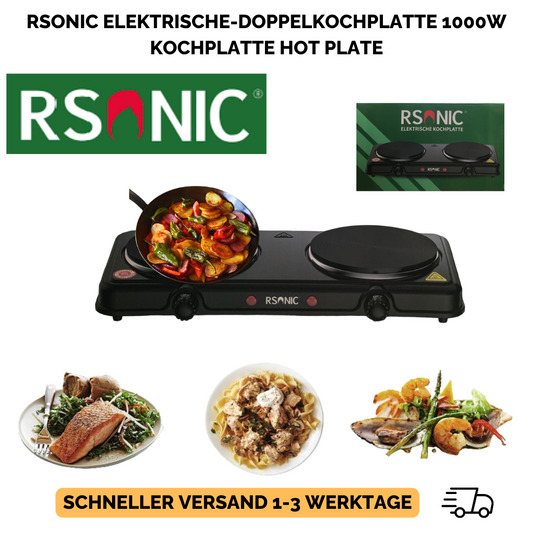 Rsonic Elektrische-Doppelkochplatte 1000W Kochplatte Hot Plate