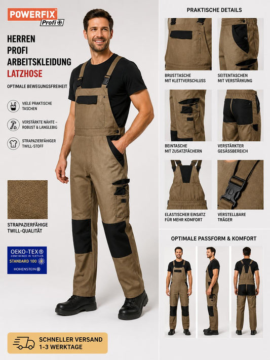 Powerfix-Profi Herren Profi Arbeitskleidung Arbeitslatzhose Latzhose Optimale Bewegungs