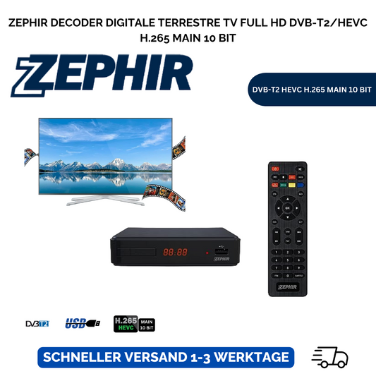ZEPHIR DECODER DIGITALE TERRESTRE TV FULL HD DVB-T2/HEVC H.265 MAIN 10 BIT