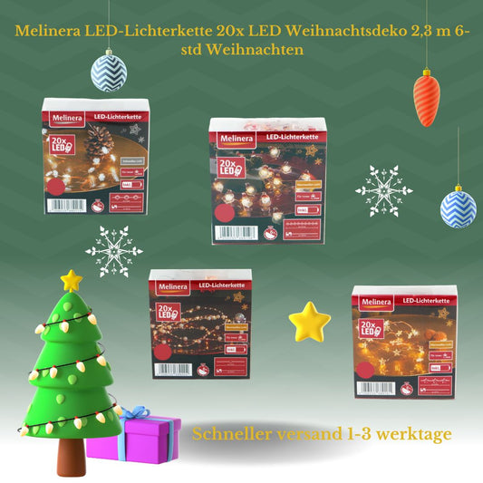 Melinera LED-Lichterkette 20x LED Weihnachtsdeko 2,3 m 6-std Weihnachten