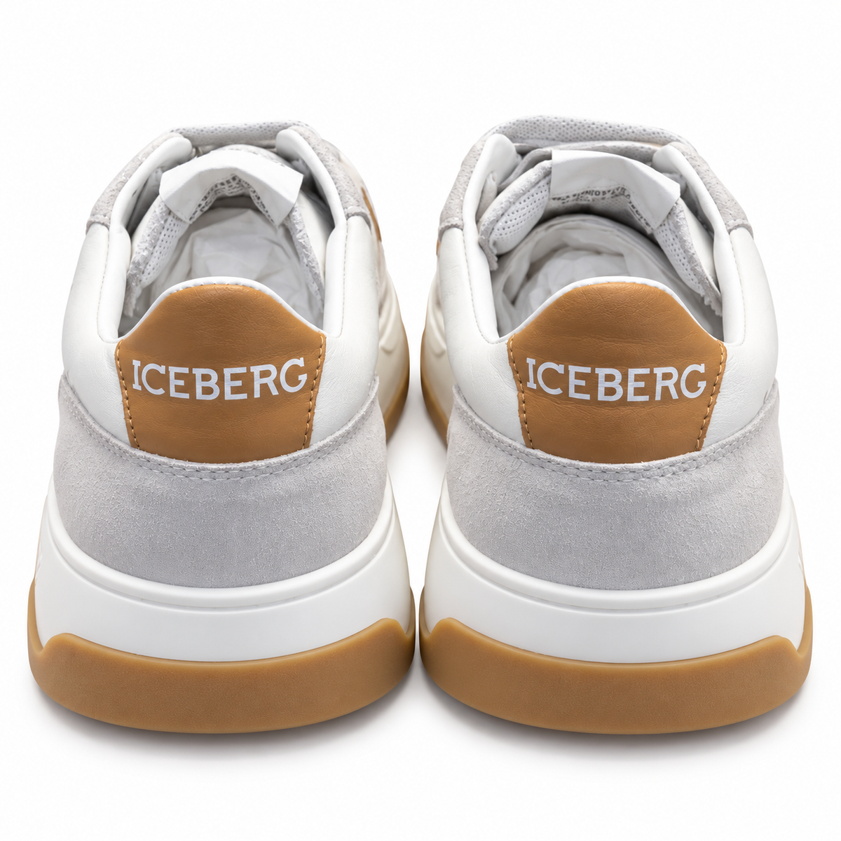 ICEBERG Herren Sneaker Gr. 42 Weiß Grau Braun Designer Schuhe Low Top