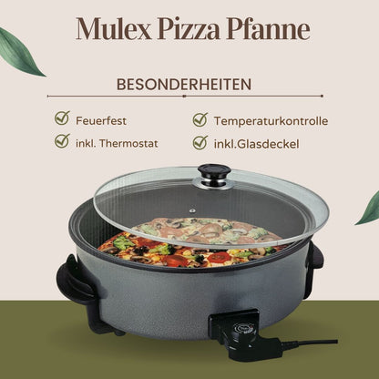 Mulex Pizzapfanne 36-42cm Ø mit Glasdeckel Extra Tief 1500W Multipfanne