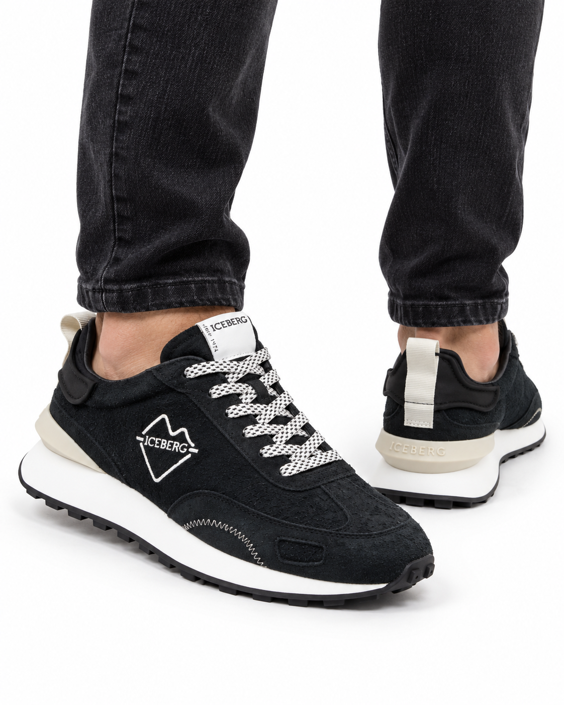 ICEBERG Herren Sneaker Schwarz Weiß Designer Schuhe