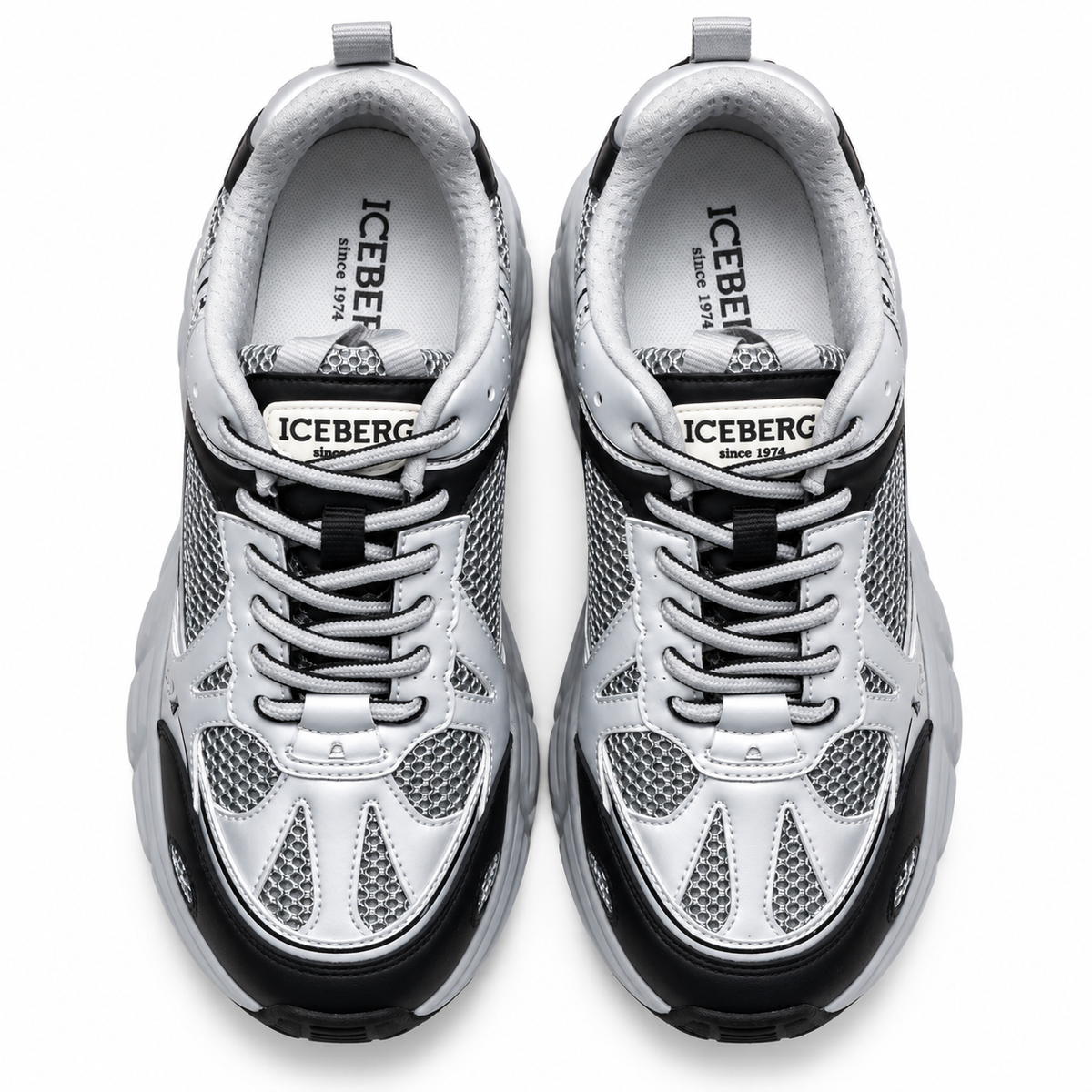 ICEBERG Herren Sneaker Chunky Schuhe Silber Schwarz Weiß Gr. 42