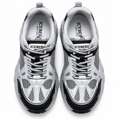 ICEBERG Herren Sneaker Chunky Schuhe Silber Schwarz Weiß Gr. 42