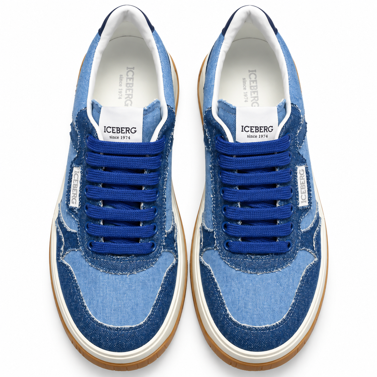 ICEBERG Sneaker Herren Blau Denim Jeans Schuhe Low Top Weiß