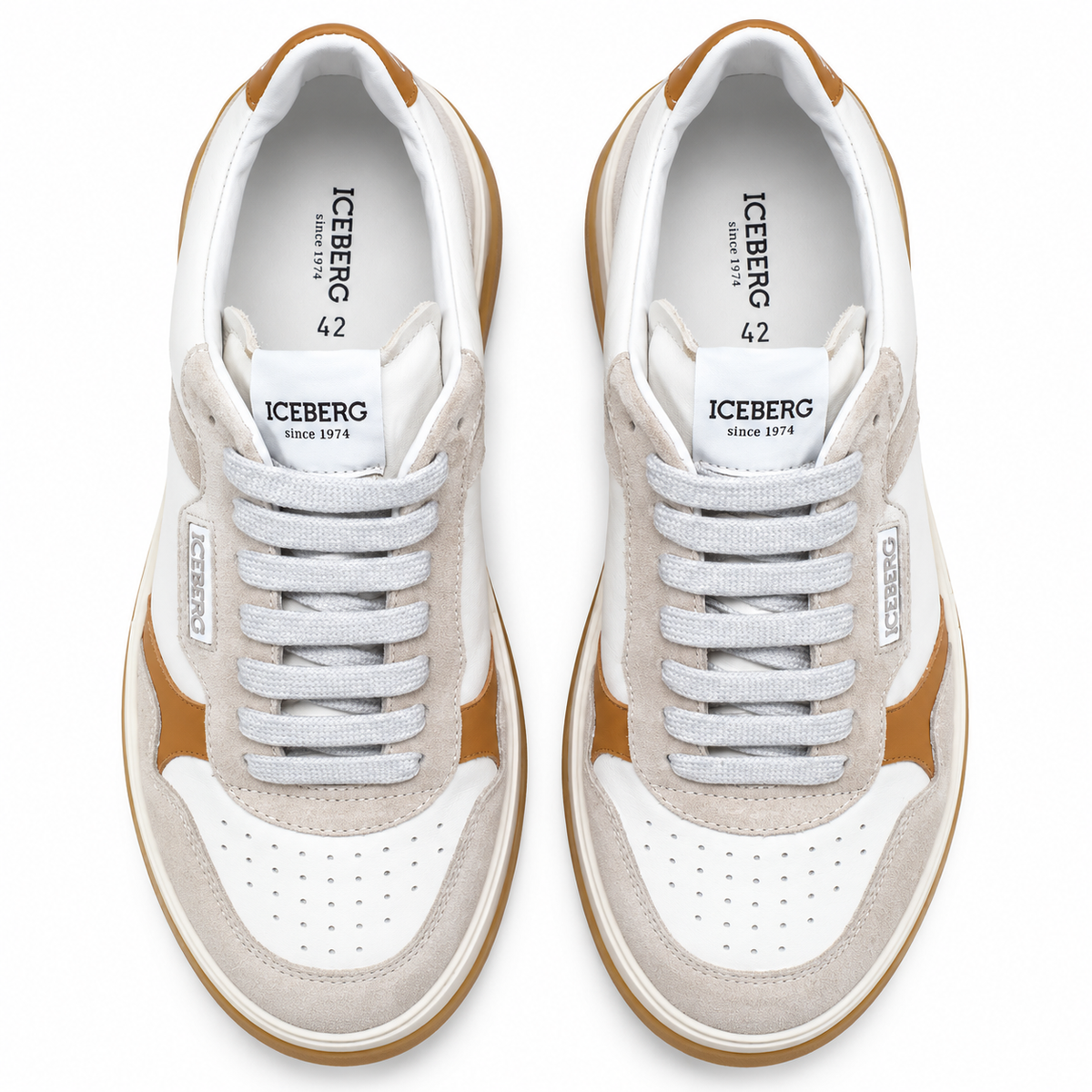 ICEBERG Herren Sneaker Gr. 42 Weiß Grau Braun Designer Schuhe Low Top