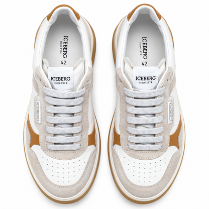 ICEBERG Herren Sneaker Gr. 42 Weiß Grau Braun Designer Schuhe Low Top