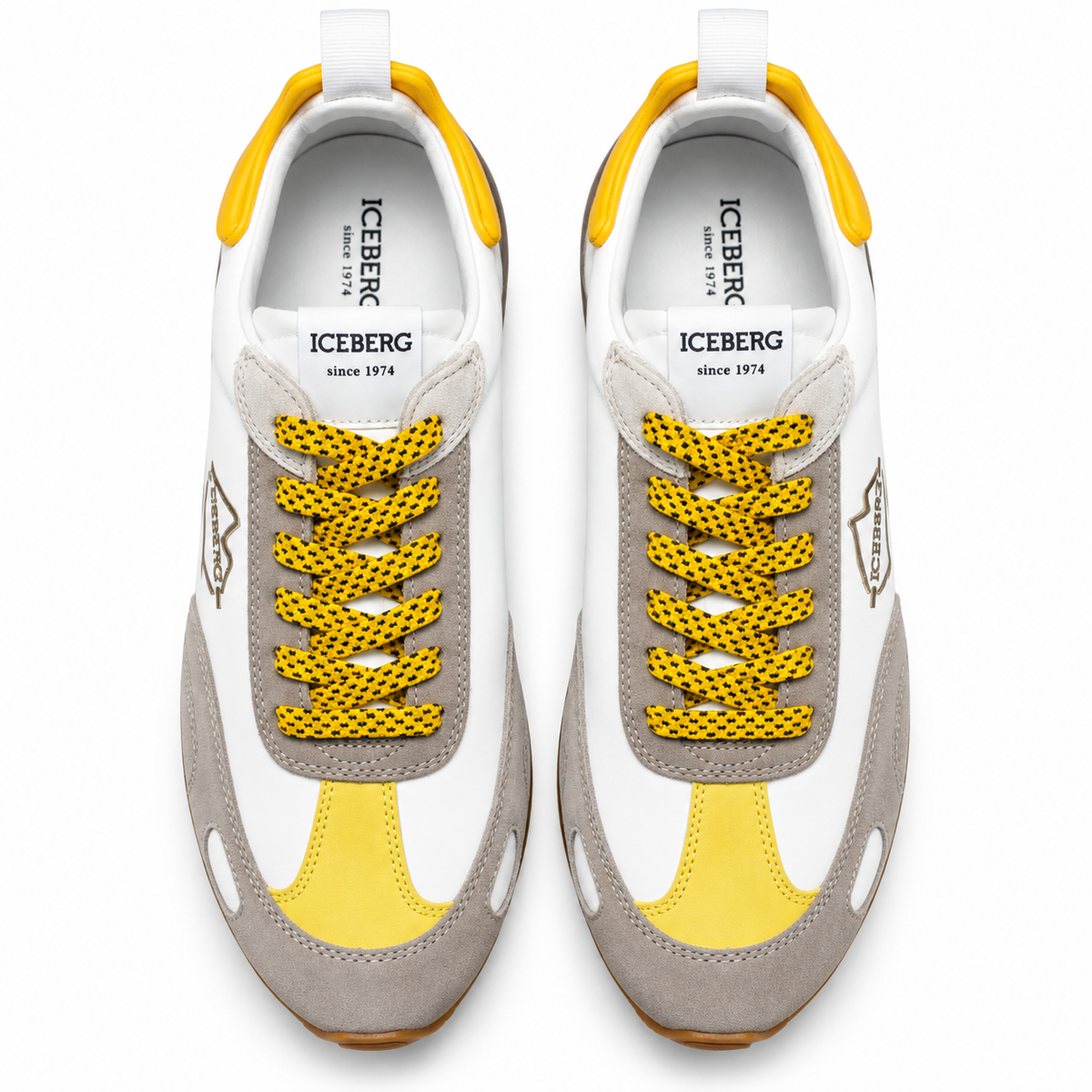 ICEBERG Herren Sneaker Weiß Grau Gelb Designer Schuhe