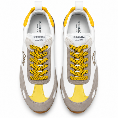 ICEBERG Herren Sneaker Weiß Grau Gelb Designer Schuhe