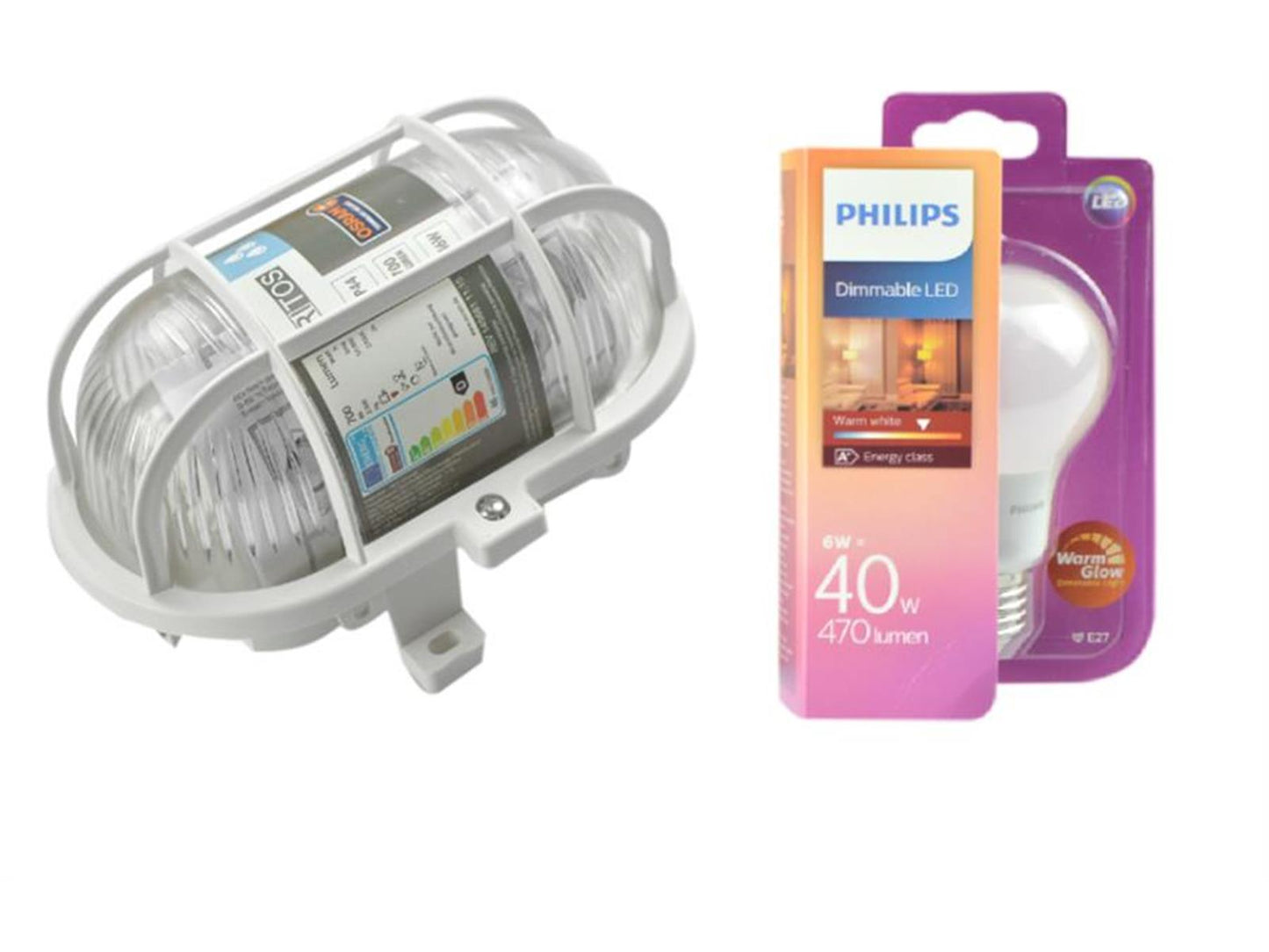 ISO Ovalleuchte 60W Inkl. Philips LED Birne Lampe dimmbar E27 6 W (40 W)
