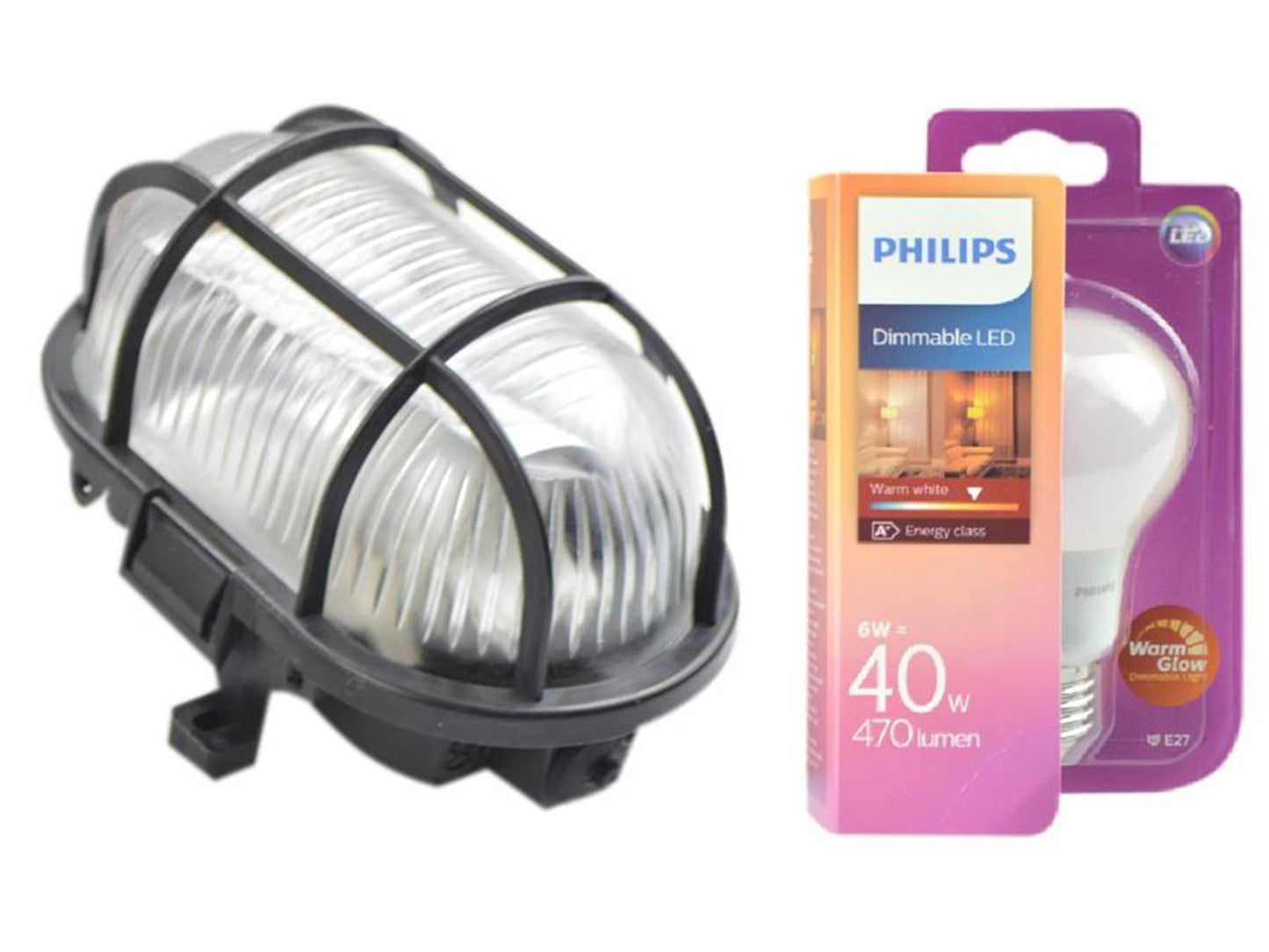 ISO Ovalleuchte 60W Inkl. Philips LED Birne Lampe dimmbar E27 6 W (40 W)