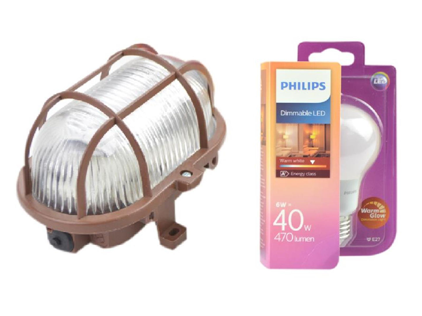 ISO Ovalleuchte 60W Inkl. Philips LED Birne Lampe dimmbar E27 6 W (40 W)