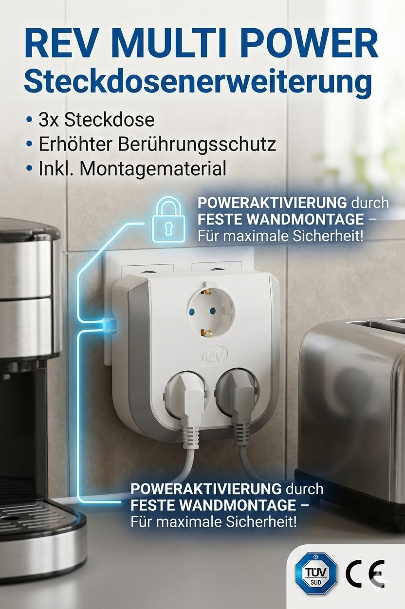 REV Multi Power – 3-fach Steckdosenerweiterung für die Festmontage