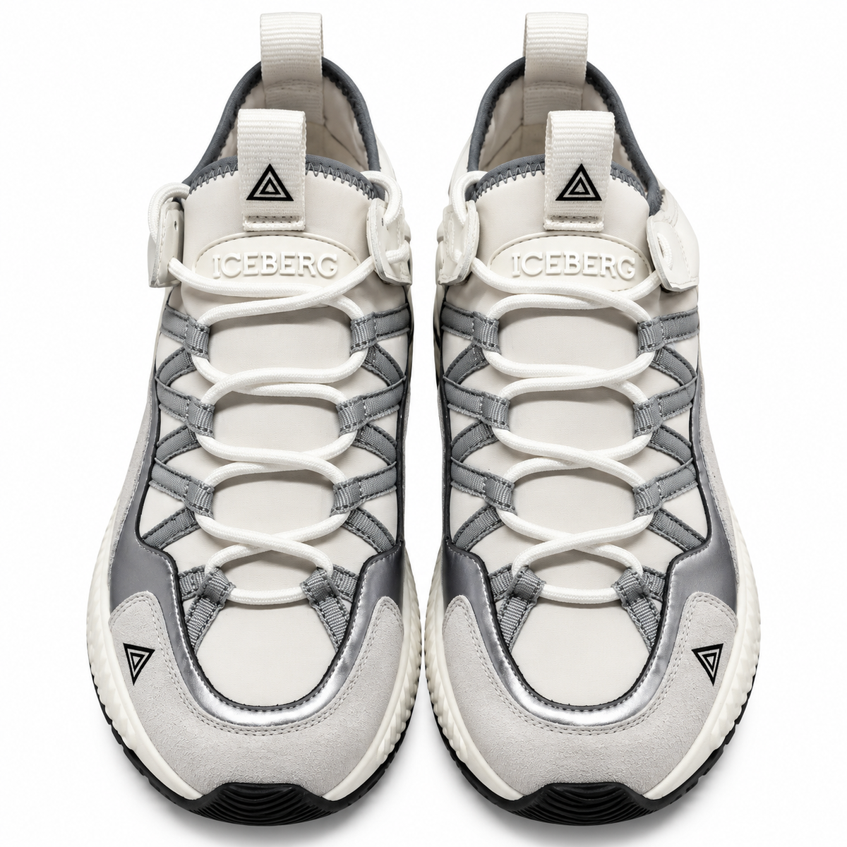 ICEBERG Herren Sneaker Gr. 42 Weiß Grau Silber Designer Schuhe Chunky