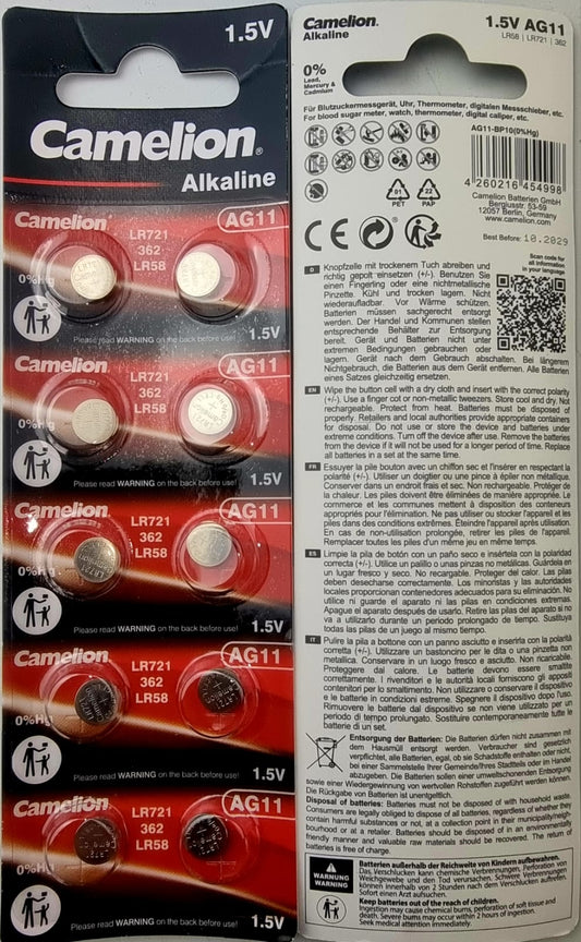 Camelion Alkaline Batterie AG11 LR721 LR58 362   1.5V  10X