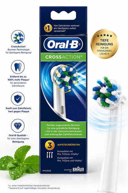 Braun Oral-B CrossAction Aufsteckbürsten, 3 Stück