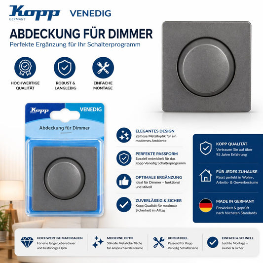 Kopp Abdeckung Wippen-Wechsel-Dimmer, 1 Stück, Platin, 492143180 Venedig