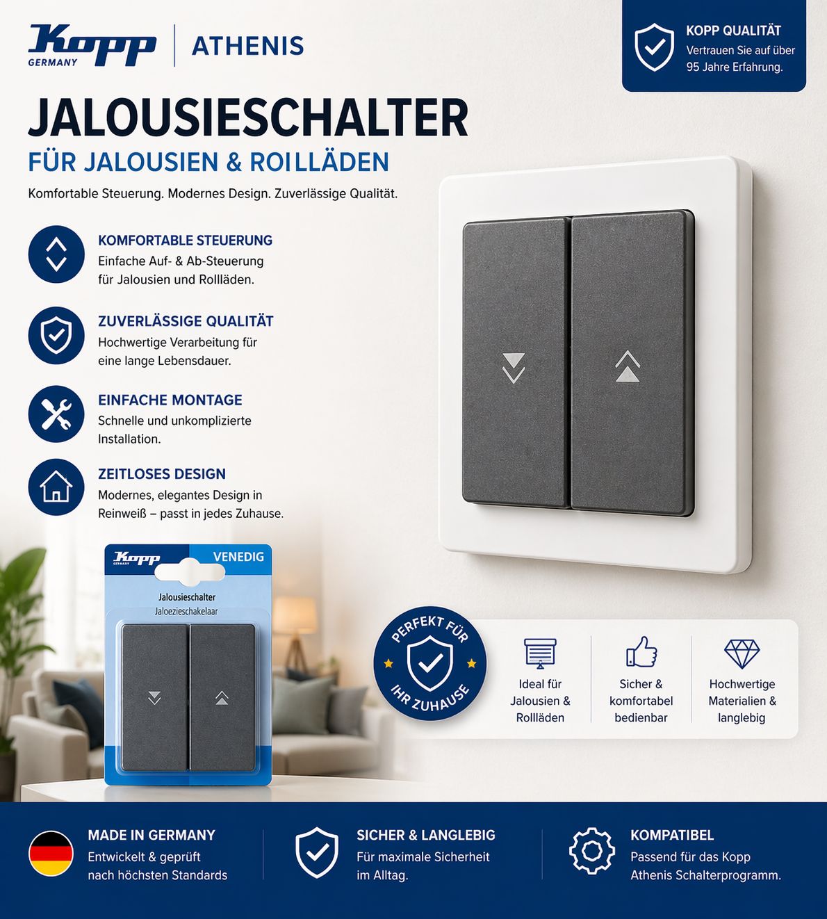 Kopp Jalousieschalter, 1 Stück, Platin, 601543081 Venedig
