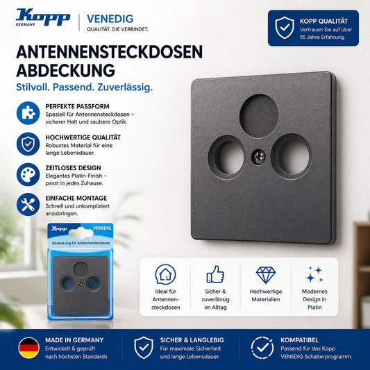 Kopp Abdeckung Antennensteckdose 2-fach, 1 Stück, Platin, 491943183 Venedig