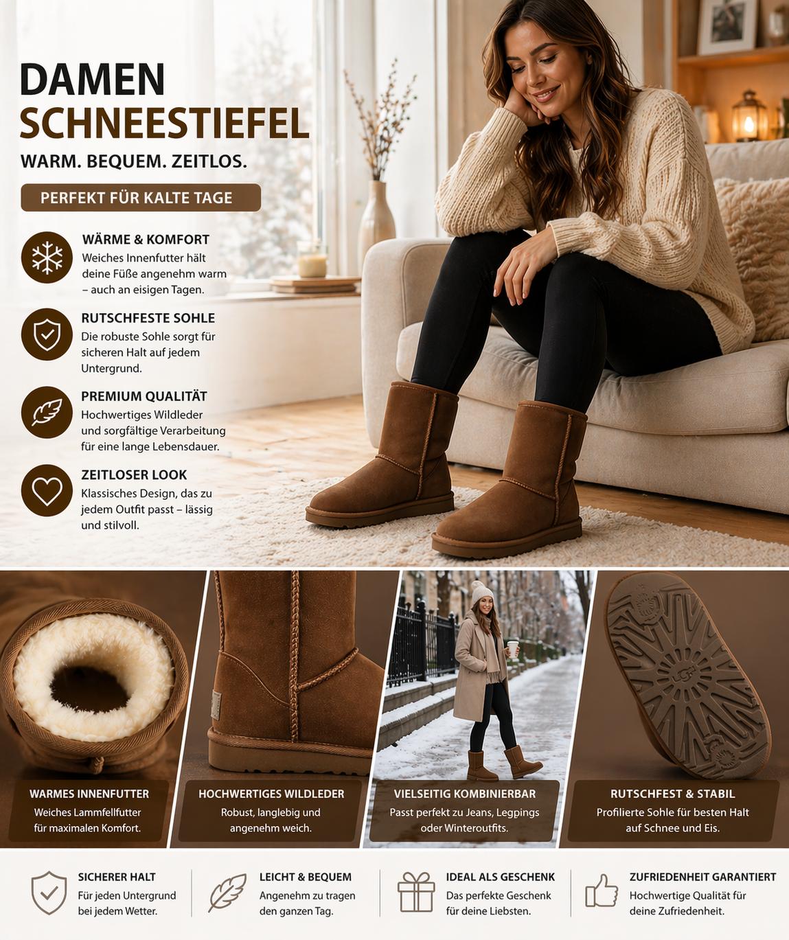 UGG Winterstiefel Braun | Warm Gefüttert | Bequem & Rutschfest | Damen & Herren. 45.5 EU