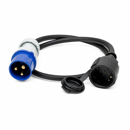 KOPP CEE-Caravan-Adapterleitung, 3-polig, 16A, Caravan-Stecker, Schutzkontakt-Kupplung, Farbe: blau