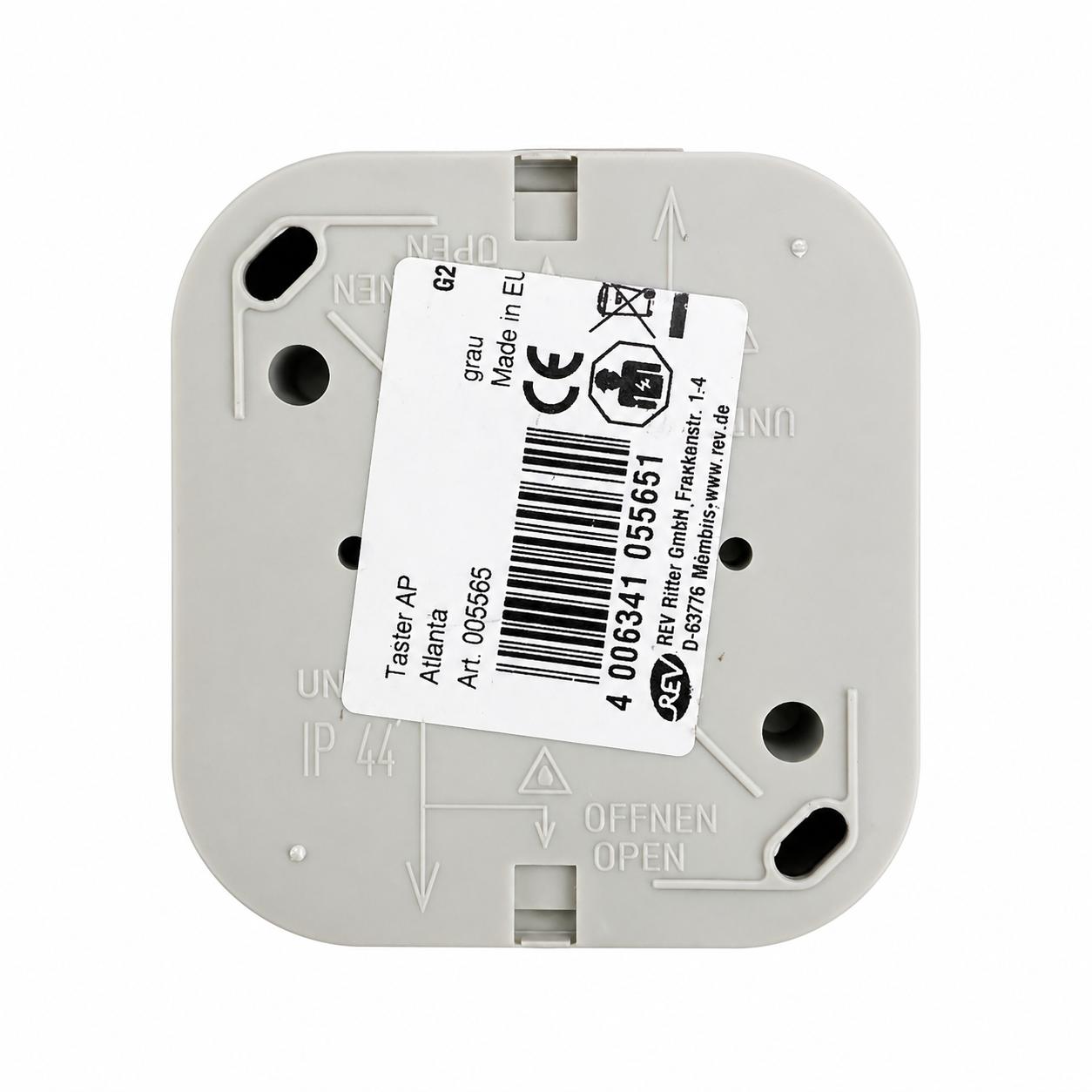 REV 005565 Atlantik, Druckknopf-Lichtschalter, Feuchtraum IP44, 1-polig, Aufputz, grau