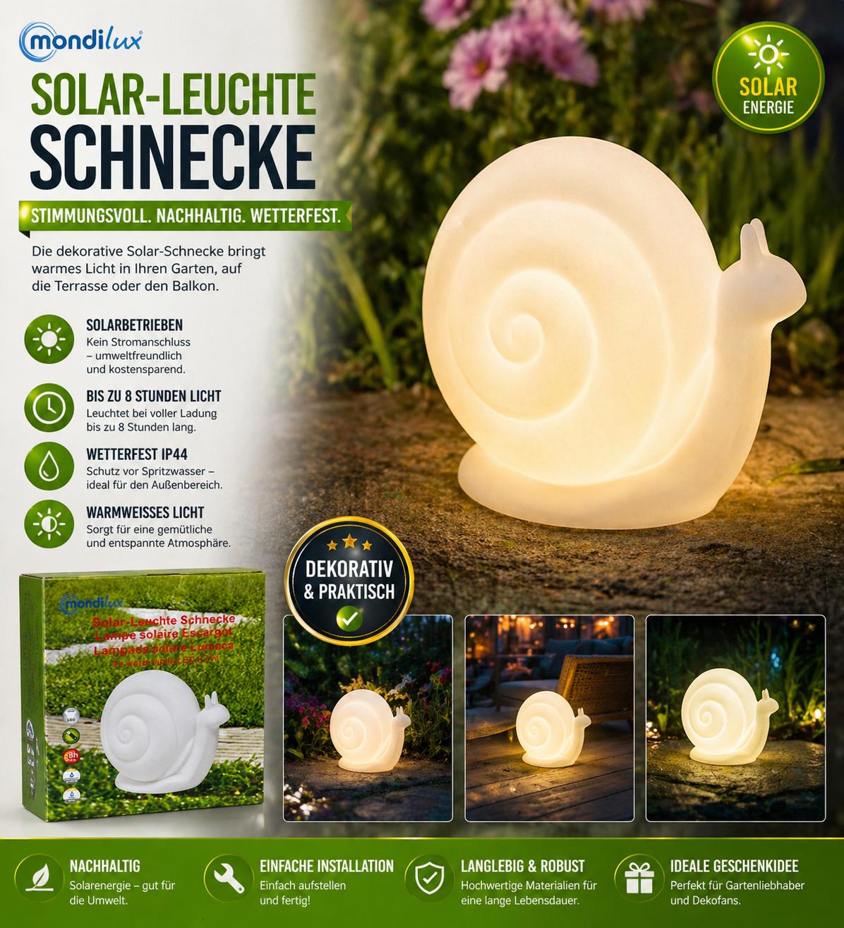 Solar-Gartenleuchte Gartenlampe Schnecke