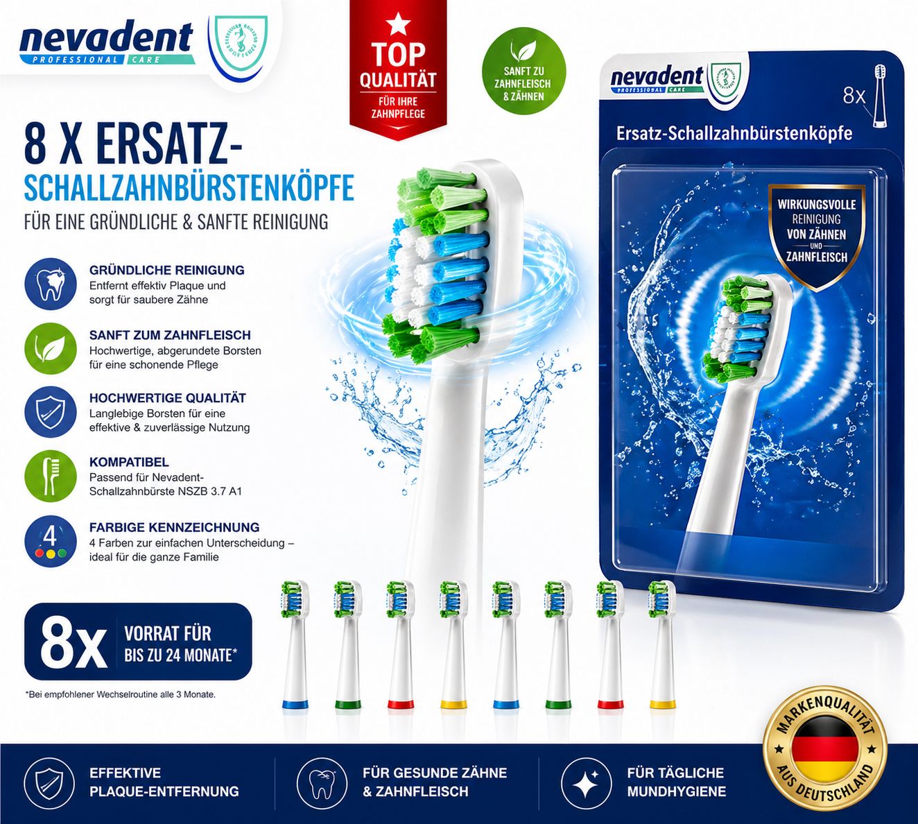 nevadent Ersatz-Schallzahnbürstenköpfe