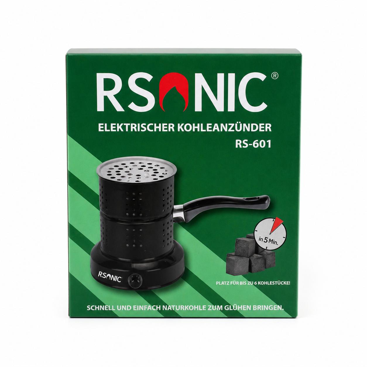 RSONIC Elektrischer Kohleanzünder RS-601 – Schnell, Sicher & Leistungsstark | Shisha, Grill & Outdoor + 1Kg Kohle