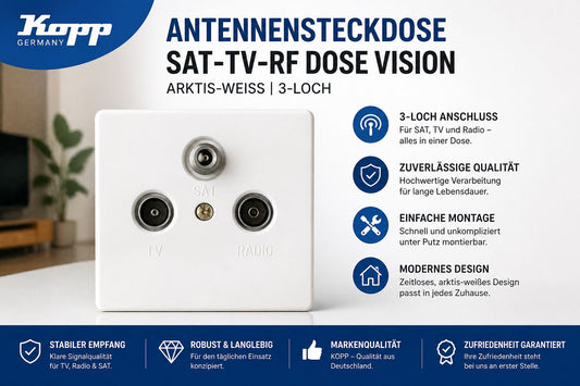 KOPP Antennensteckdose SAT-TV-RF Dose VISION arktis-weiss UP Unterputz 3-Loch