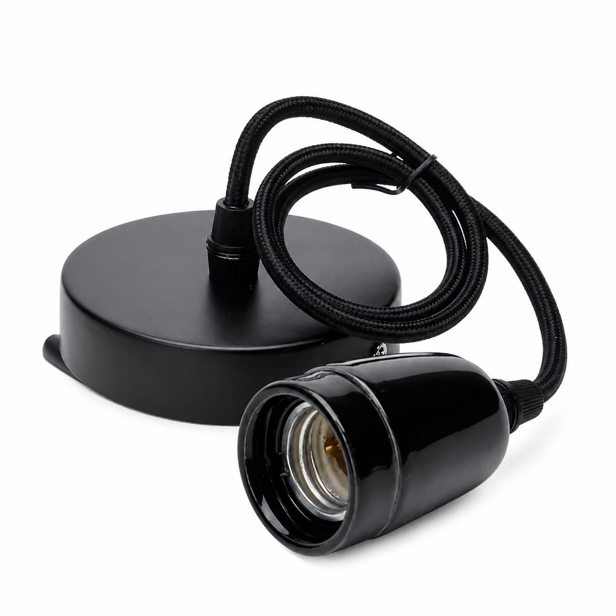 Kopp snoerpendel E27 retro met porseleinen lamphouder zwart