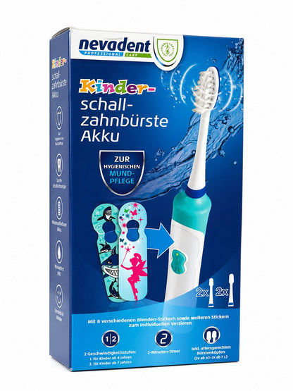 Nevadent Kinder Akku Schallzahnbürste inkl Bürstenköpfen und Stickern