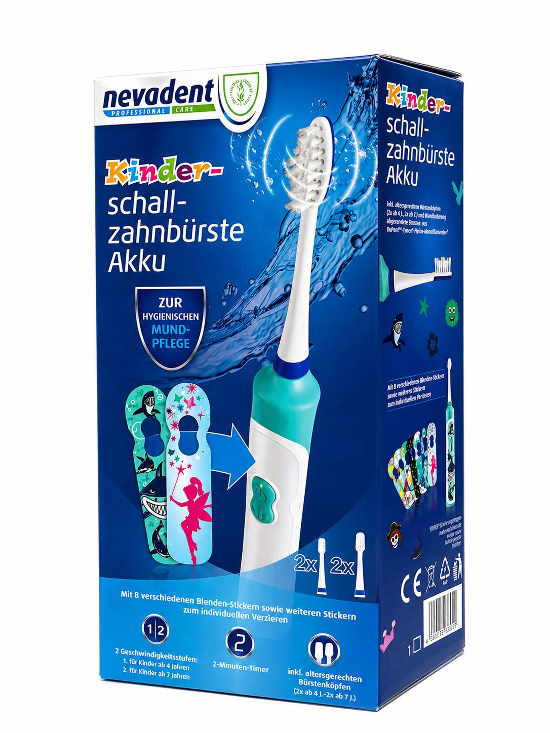 Nevadent Kinder Akku Schallzahnbürste inkl Bürstenköpfen und Stickern
