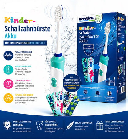 Nevadent Kinder Akku Schallzahnbürste inkl Bürstenköpfen und Stickern