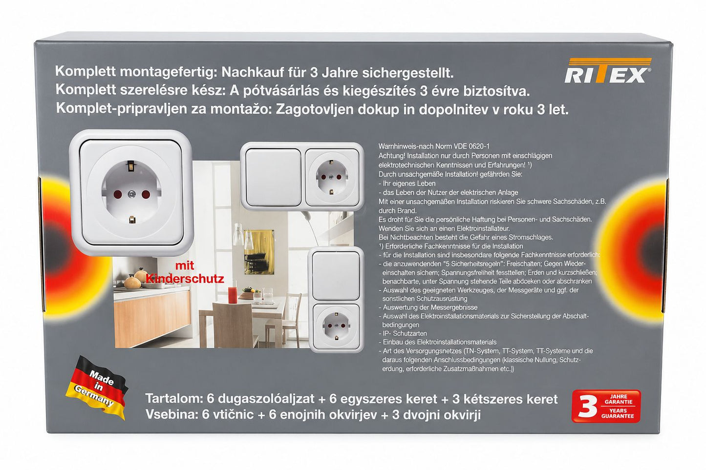 Profipack 6 Steckdosen 6 Rahmen 3 Zweichfachrahmen Unterputz