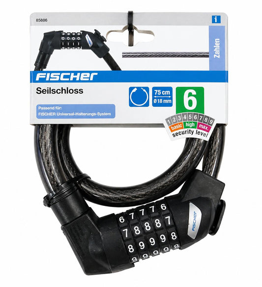 FIscher Seilschloss mit Zahlenwalze, Länge: 75cm, Schwarz