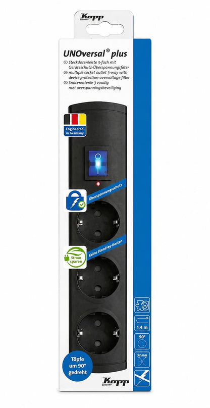 UNOversal Plus 3-fach Steckdosenleiste mit Überspannungsschutz, Schalter, 1,4 m Kabel, 16A, anthrazit