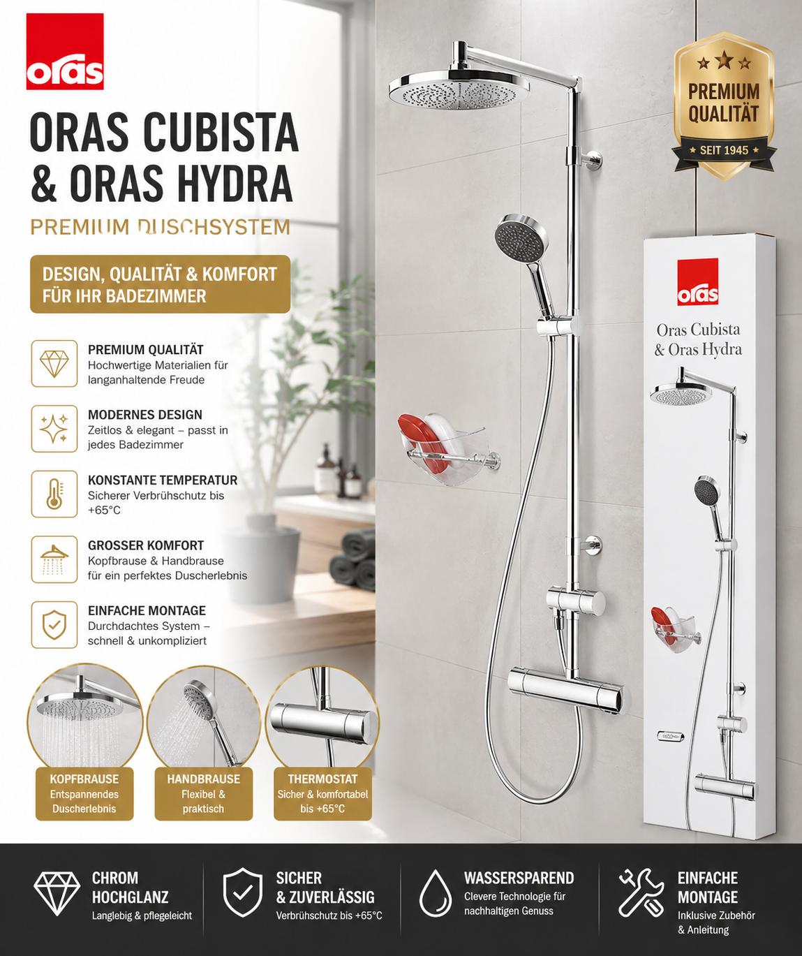 Oras Cubista & Oras Hydra Dachduschenpaket 160 cc Duschsystem
