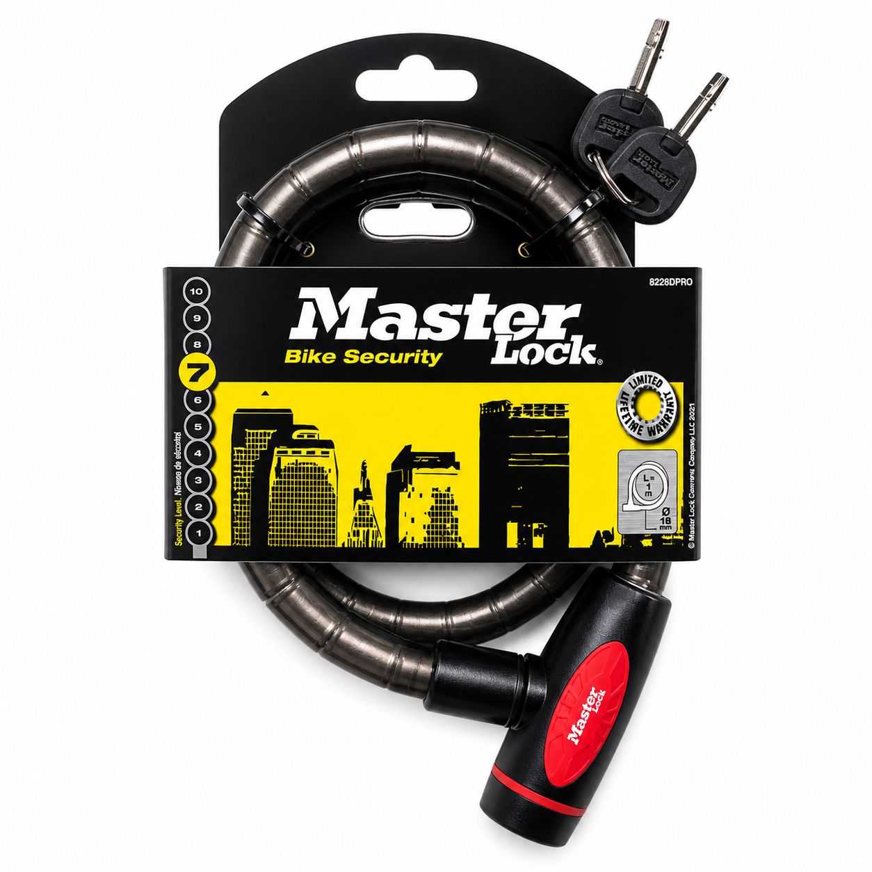Master Lock Fahrradschloss Kabelschloss 1m, 18mm, Klasse 7