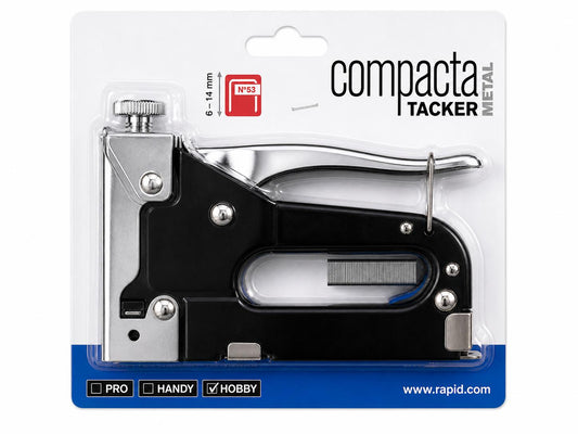 Rapid Handtacker Compacta, Tacker für Holz und Stoffe, Komplett aus Stahl, Schlagkraftregelung, für Klammern Typ 53, 6-14mm