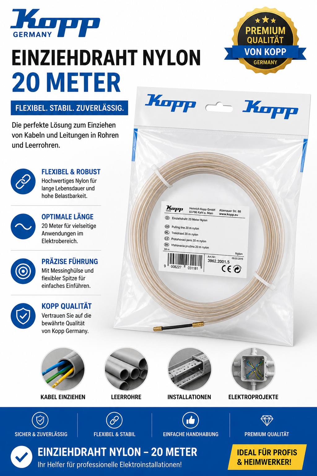 KOPP Einziehspirale Einziehhilfe Kabelzieher 20m Nylon