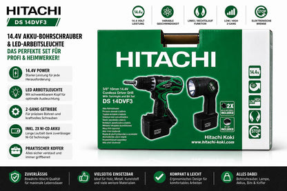 Hitachi DS14DVF3 Akkubohrschrauber-Set 14.4 V inkl. Lampe & Koffer