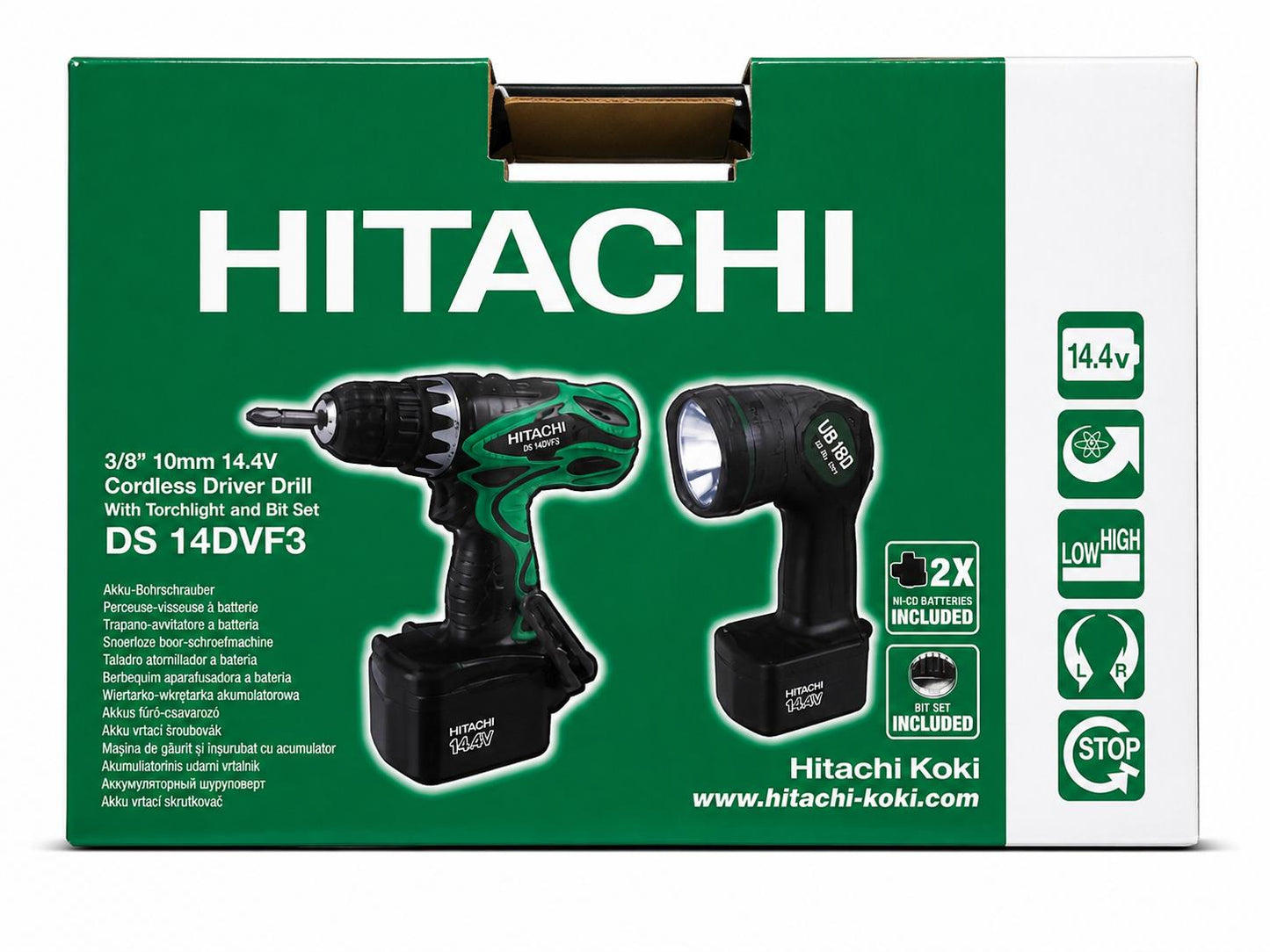 Hitachi DS14DVF3 Akkubohrschrauber-Set 14.4 V inkl. Lampe & Koffer