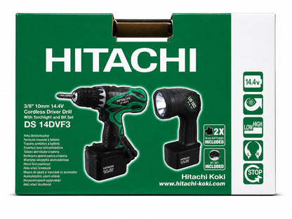 Hitachi DS14DVF3 Akkubohrschrauber-Set 14.4 V inkl. Lampe & Koffer